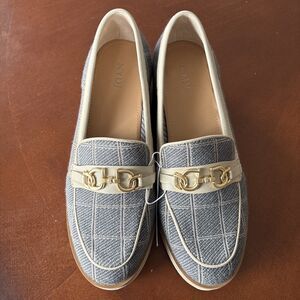 NYDJ Blue and White Plaid Comfy Cute Wedge Heels Women’s Shoe Size 9.5